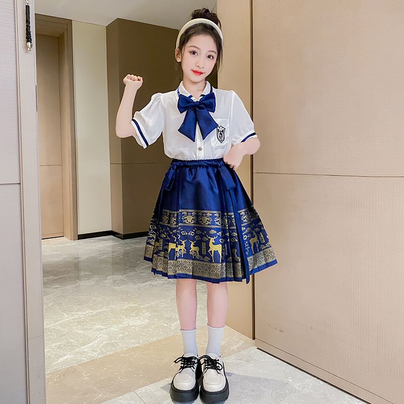 女童夏季jk套裝裙子2023新款網紅兒童裝洋氣大童小女孩夏裝兩件套