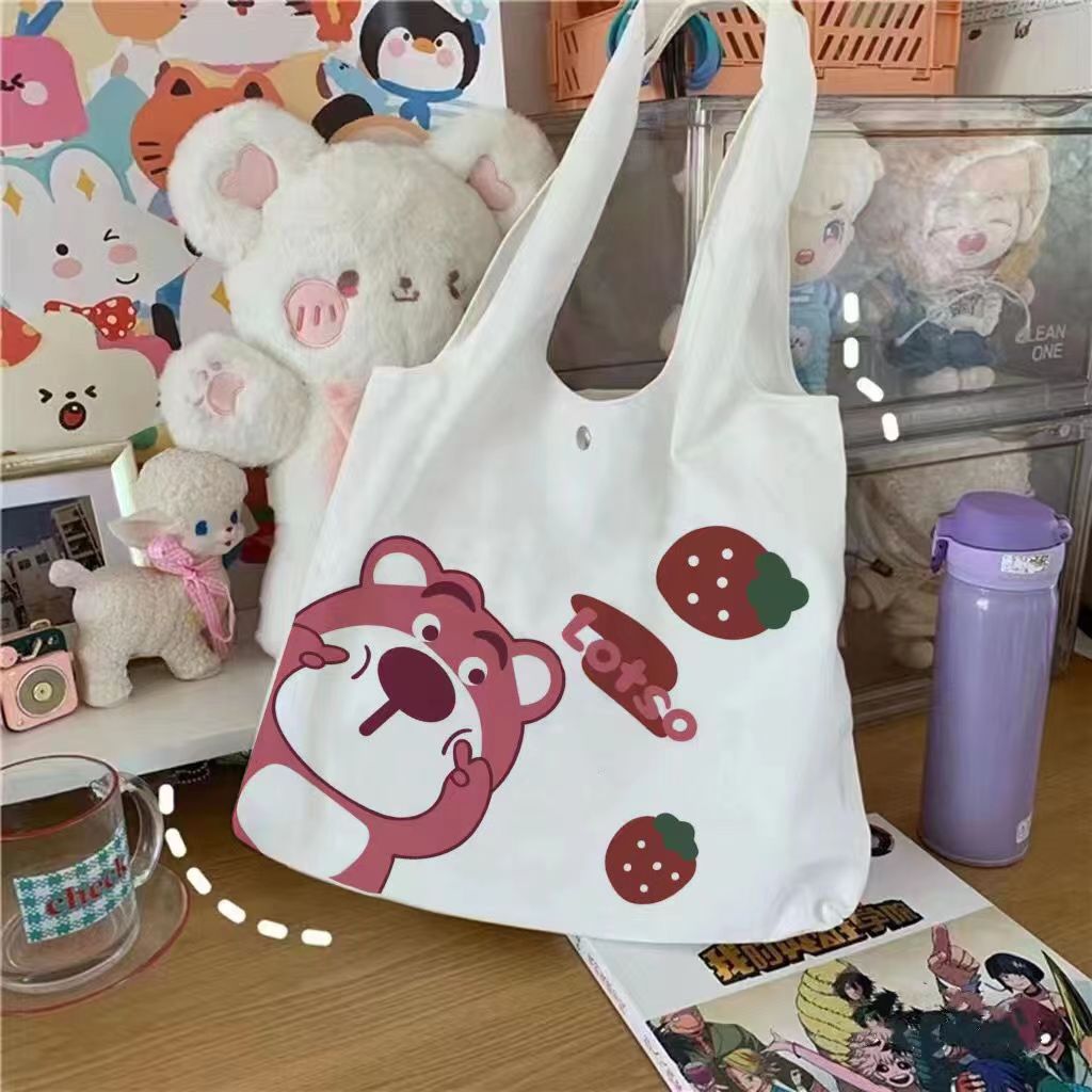 New student canvas bag large capacity tutoring tote bag ins versatile cute cartoon shoulder bag for loading books in class