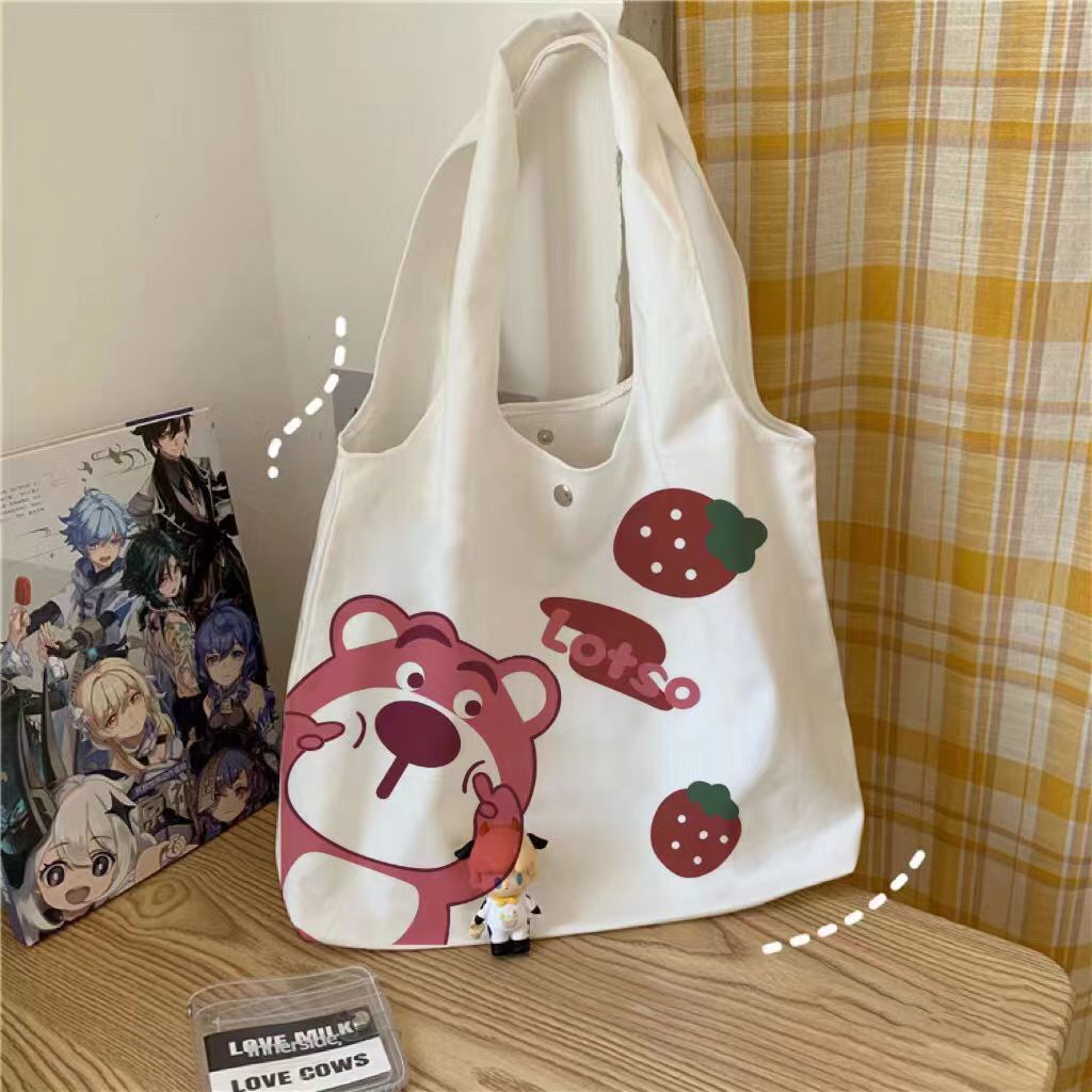 New cartoon canvas bag ins style simple and versatile student shoulder bag large capacity tutorial bag portable