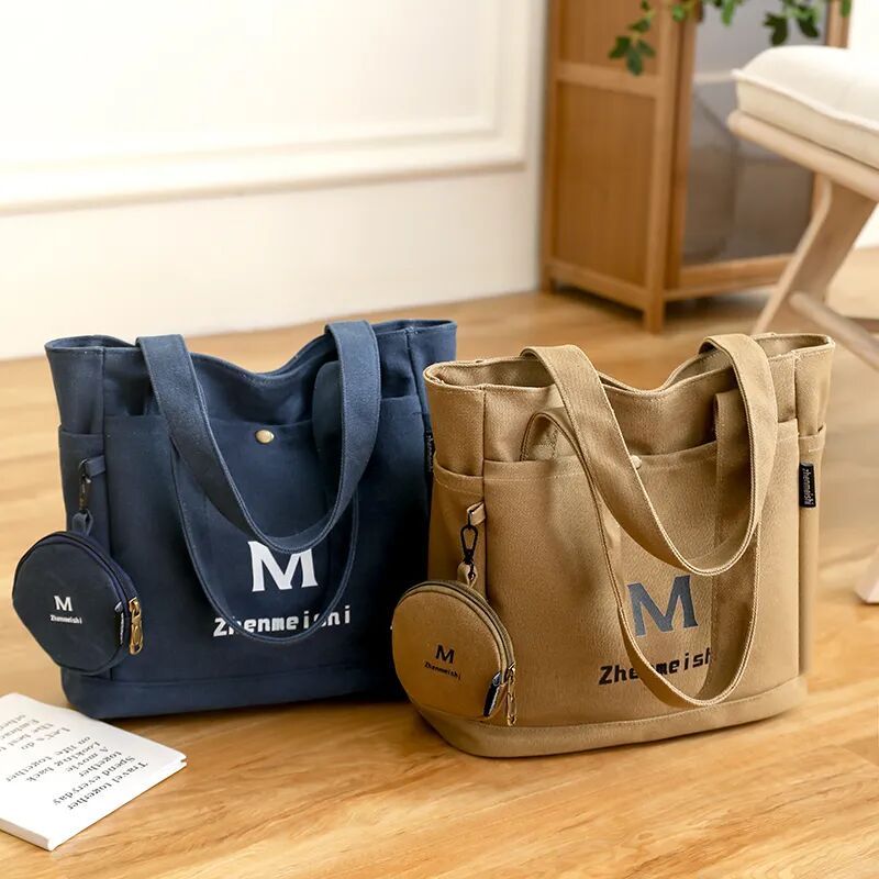 College Style Large Capacity Canvas Bag Student Versatile Class Cloth Bag College Student Fashion Shoulder Tote Bag