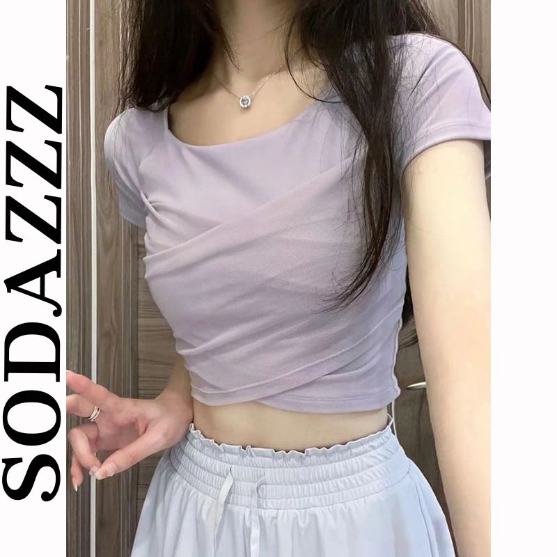 Super nice purple cross short-sleeved T-shirt for women in summer, short, slim, high-end, casual and versatile top, trendy