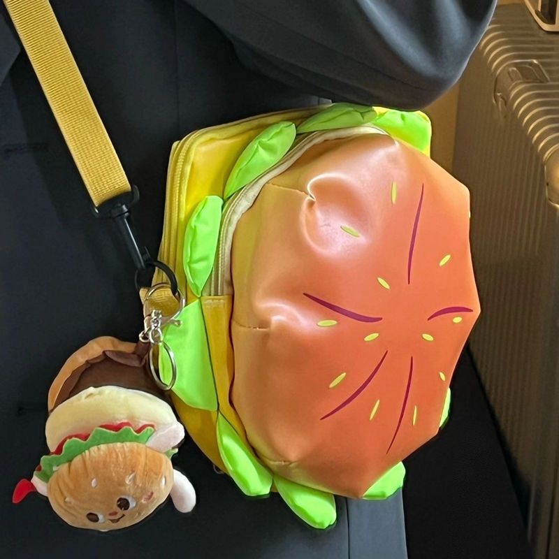 Little Red Book’s same cartoon cheese three-dimensional burger crossbody bag for women, cute and versatile shoulder bag, funny small backpack