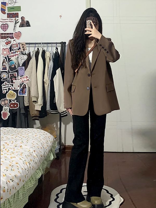 Korean style loose blazer for women petite spring and autumn new casual all-match simple fashion trend suit