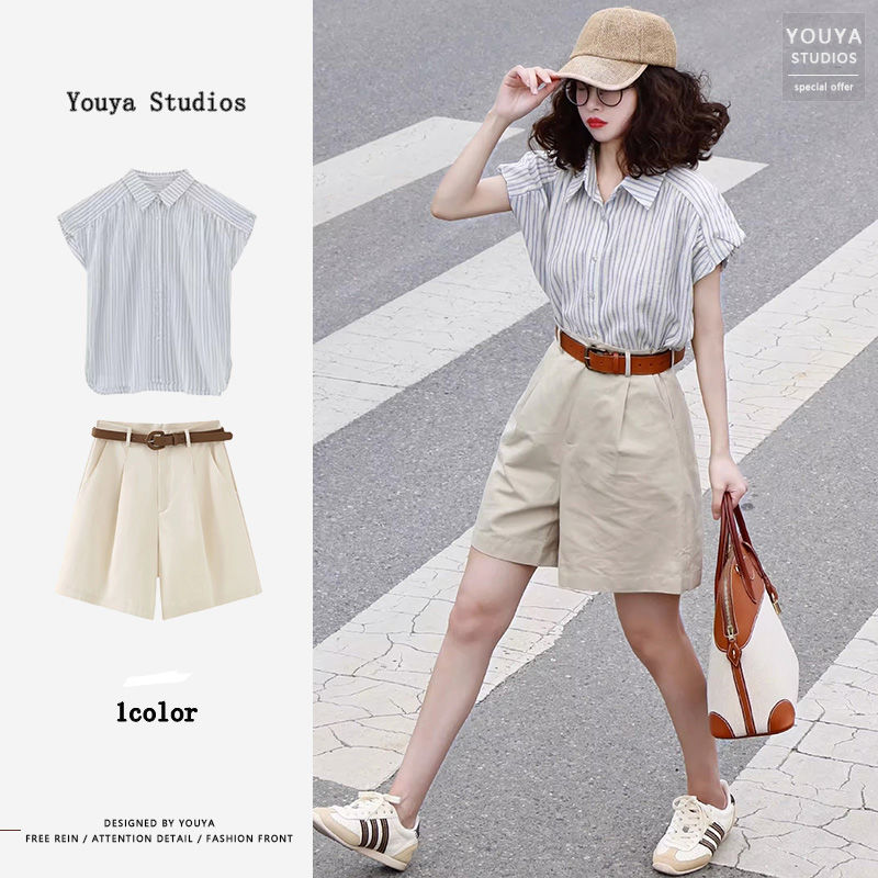 Summer dopamine outfit complete set of small, fat and slim pear-shaped tea style internet celebrity suit for women 2023 new style