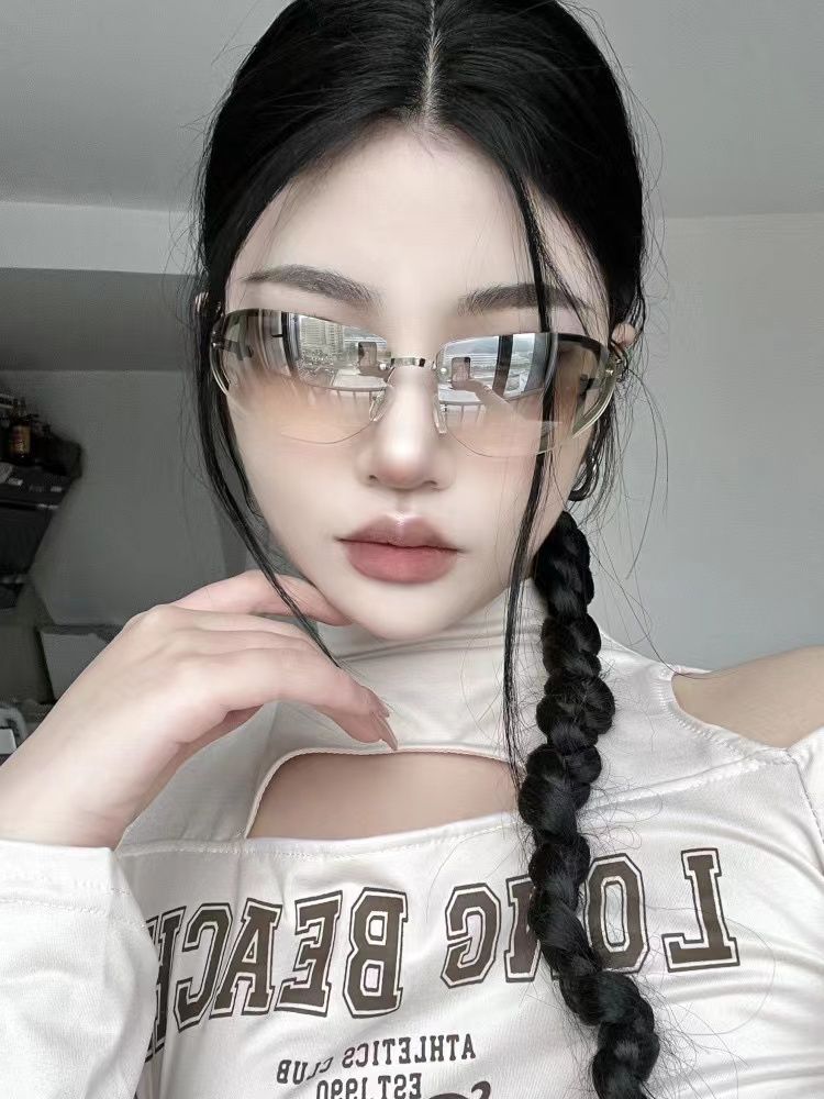 European and American Millennial Sweet Cool Hot Girl y2k sunglasses metal high-grade texture mercury technology style photo sunglasses for women