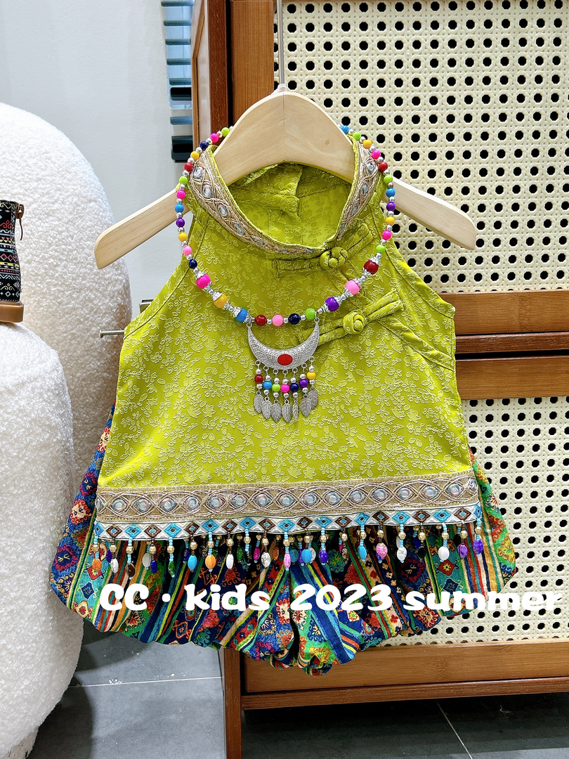 女童夏季新款套装改良民族风挂脖复古傣族服装女宝宝洋气两件套