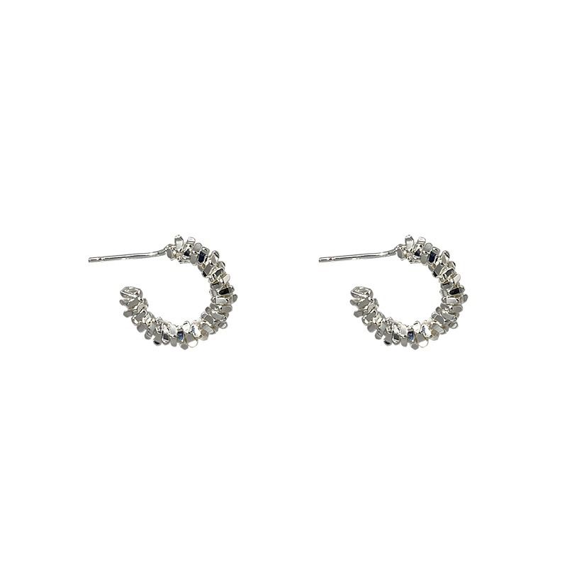 银色碎银子c型耳环女夏季百搭小众设计感耳针简约冷淡风气质耳饰
