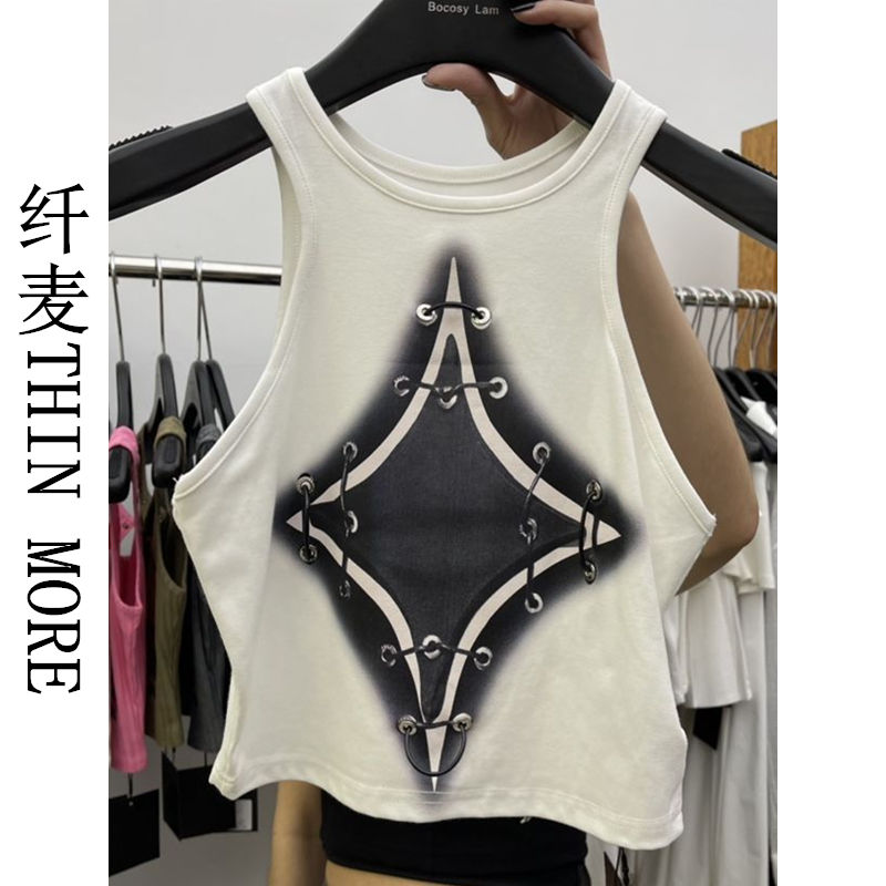 Fianmai THIN MORE Meteor Suspender Women's Summer New Hot Girl Slim Print Design Contrast Color Top Korean