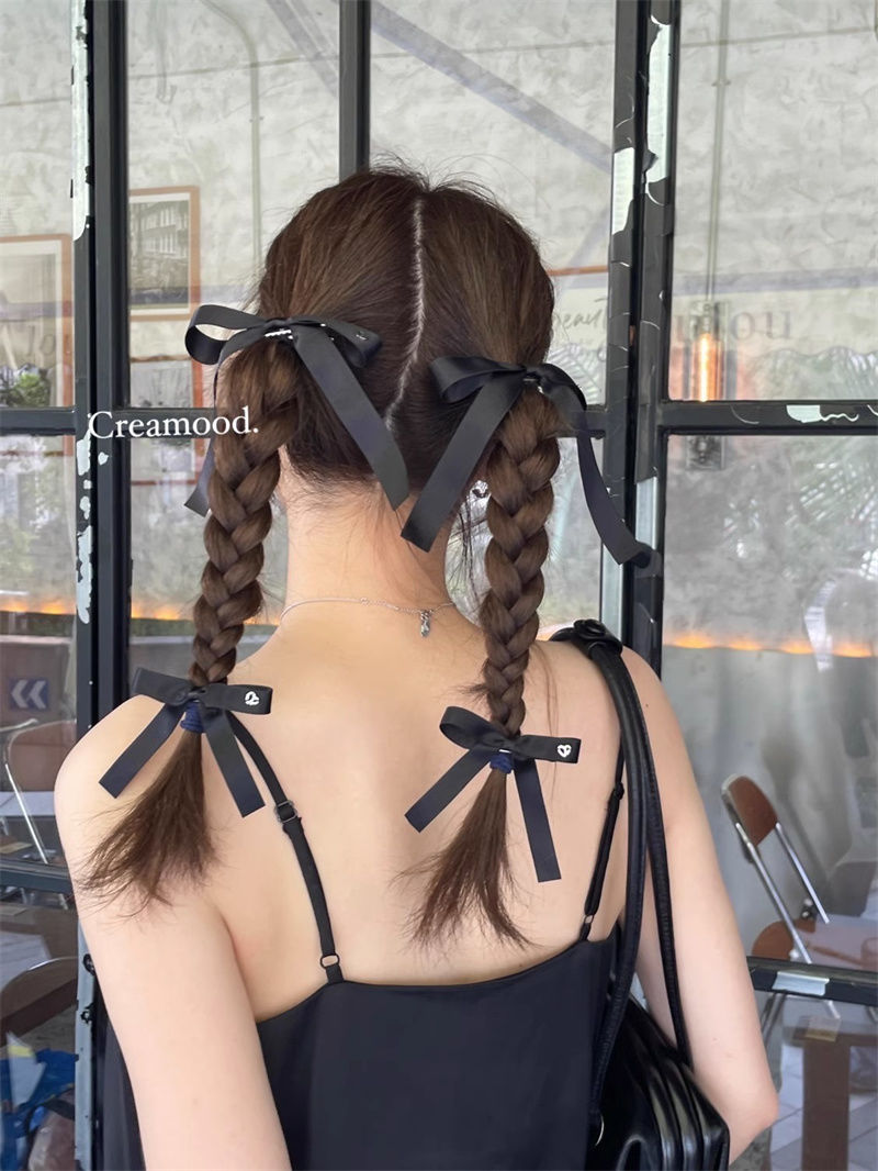 Japanese and Korean ins style high-level sense black and white gray streamer bow size duckbill clip braided hair card western style hair accessories