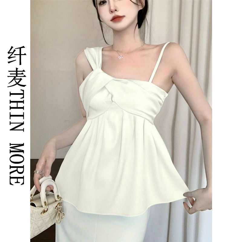 纖麥THIN MORE不規則法式露背吊帶背心女夏設計感小眾甜辣妹上衣