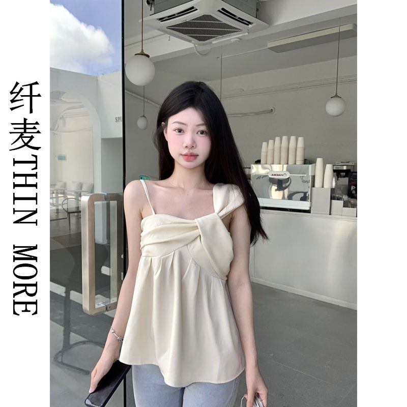 纖麥THIN MORE甜美設計感不規則扭結無袖顯瘦吊帶上衣夏季新款韓