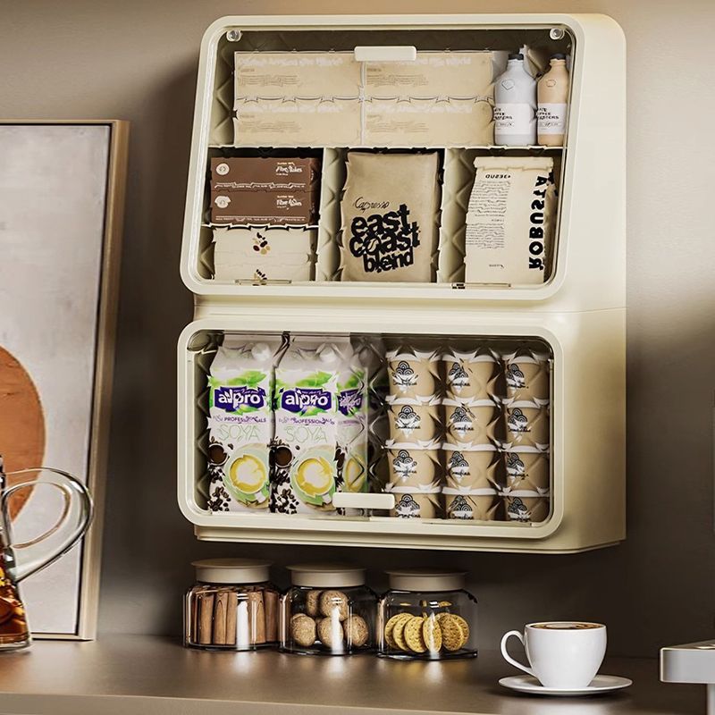 壁挂式奶油风收纳盒茶水间桌面吧台茶叶置物架免安装茶包展示架