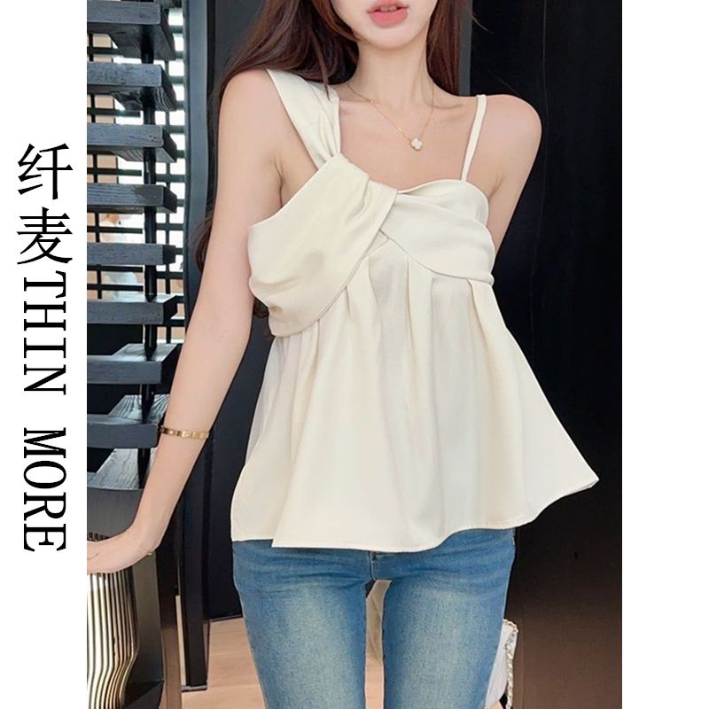 纖麥THIN MORE短款娃娃衫女夏季新款扭結吊帶上衣減齡無袖小背心