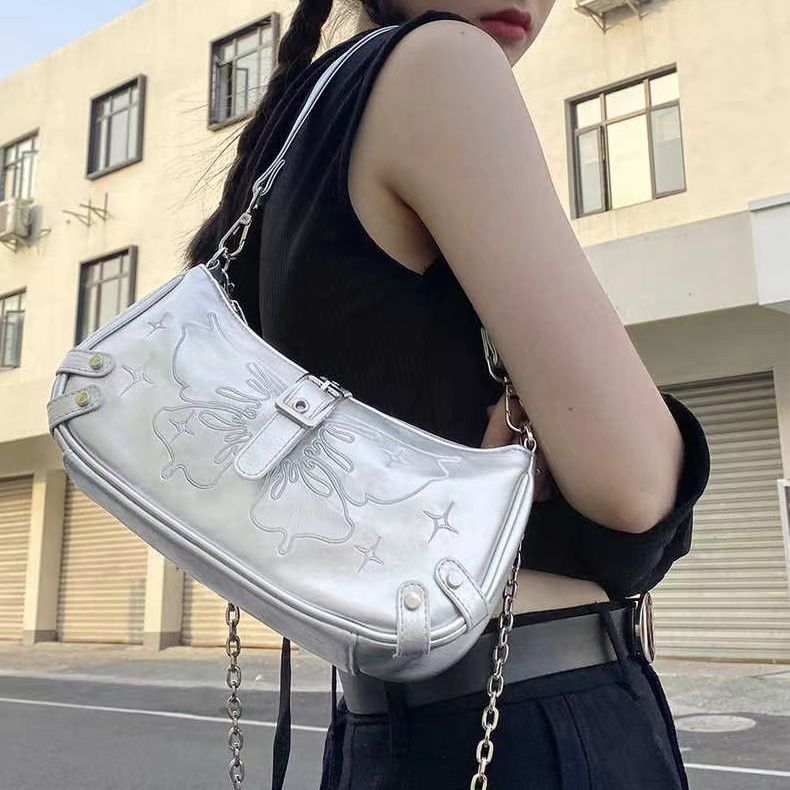 腋下包2024新款質感小眾原創單肩斜挎包銀色高級感包包女