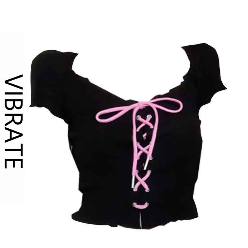 VIBRATE Korean version of American retro tie short-sleeved t-shirt women's summer design sense niche short thin top