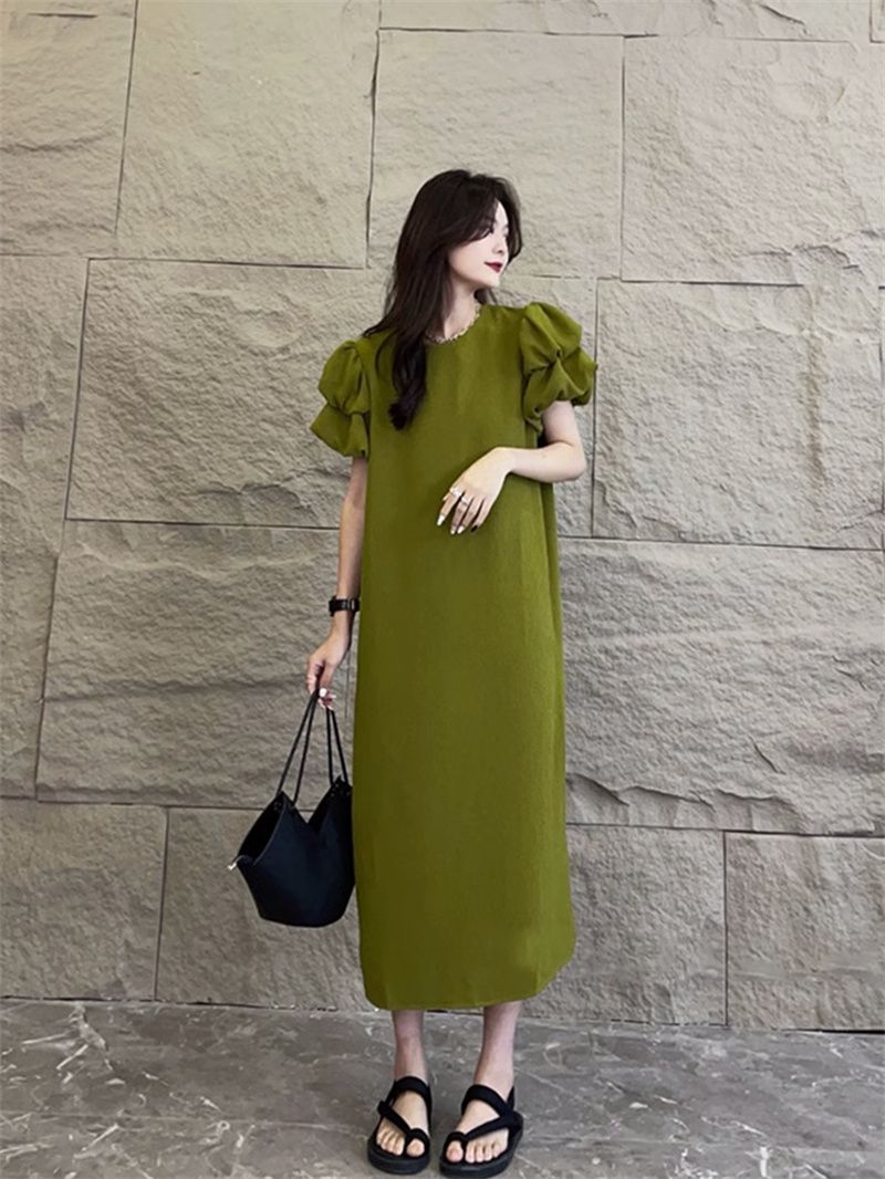 Belly-covering loose dress  summer new over-the-knee high-end design lazy skirt long fat mm slim