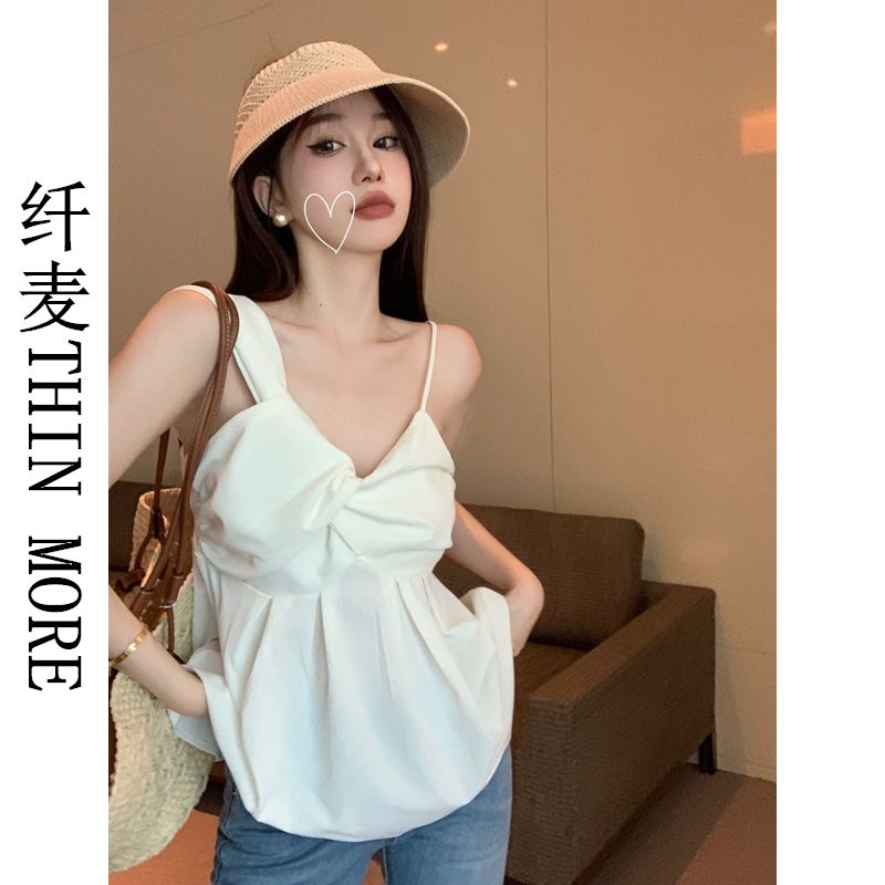 纖麥THIN MORE夏季設計感小眾扭結吊帶背心女甜辣風無袖顯瘦上衣