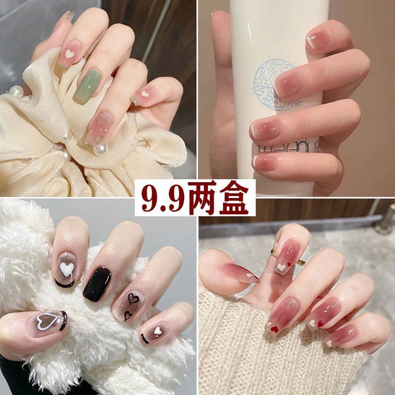 穿戴甲ins中短學生指甲貼學生上課美甲貼超自然假指甲片可拆卸