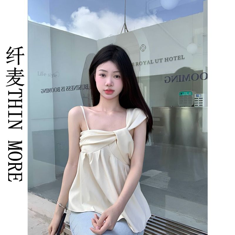 纖麥THIN MORE甜美設計感不規則扭結無袖顯瘦吊帶上衣夏季新款韓
