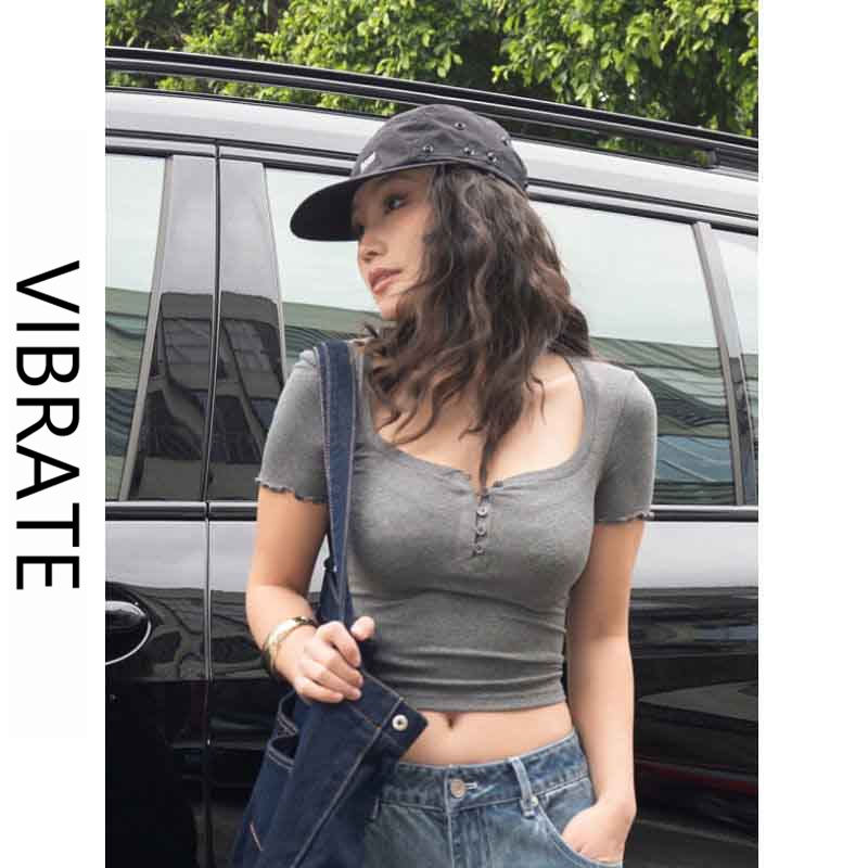 VIBRATE Korean version of the summer formula light short-sleeved T-shirt female tight sweet hot girl short navel top Korean