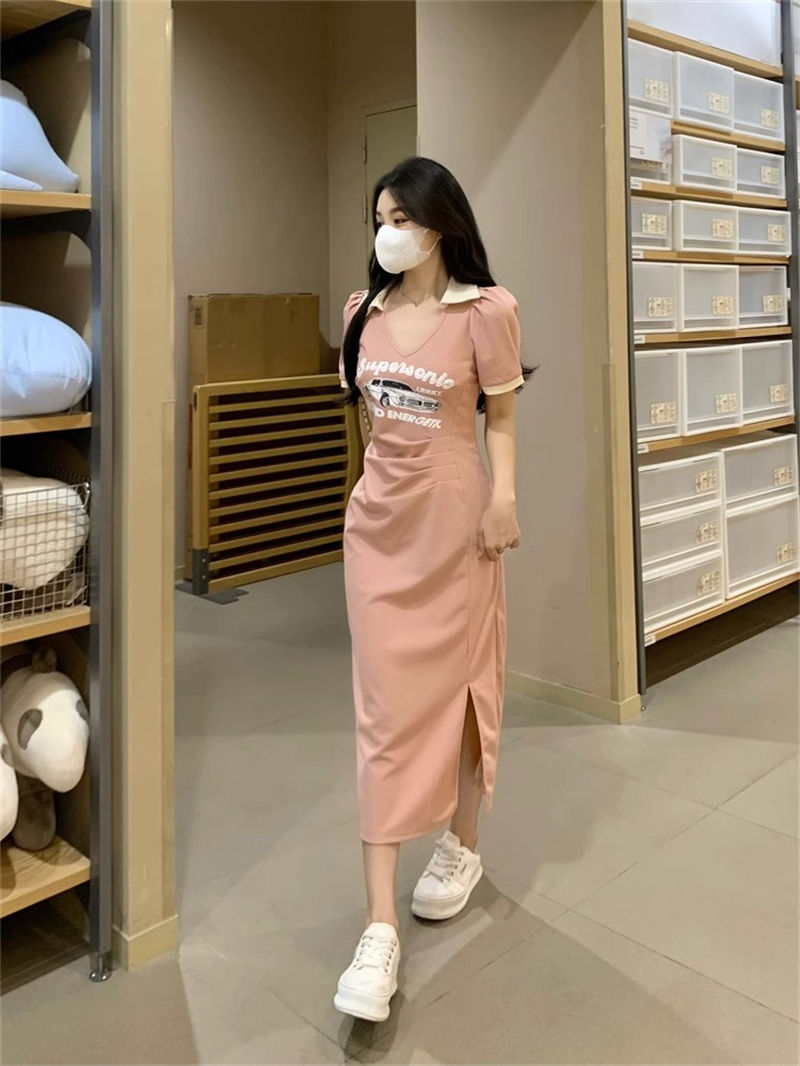 V-neck small fragrance temperament fat sister plus size fairy skirt summer  new small pink dress