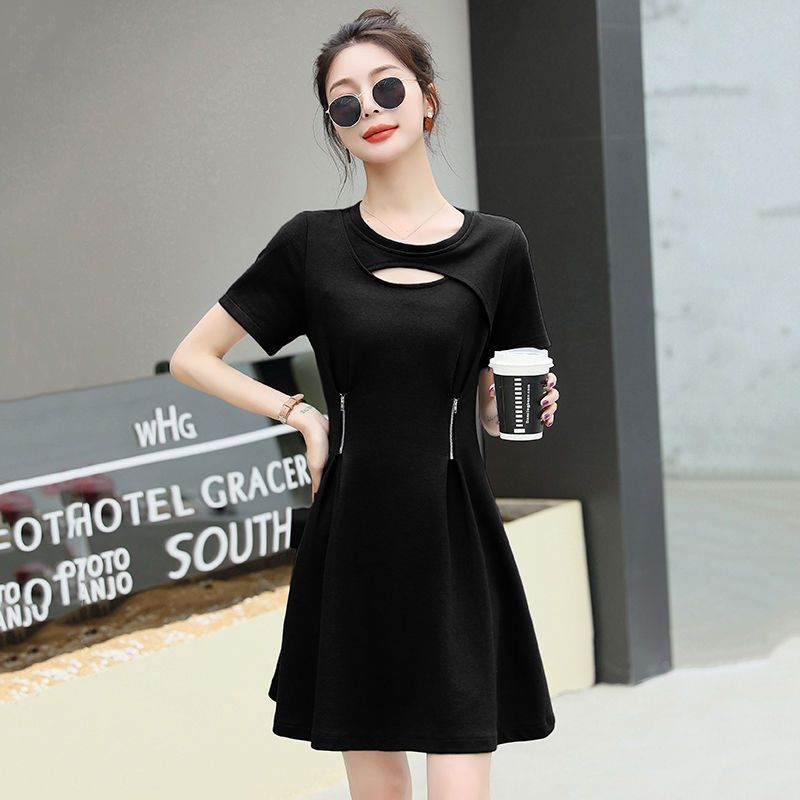 National style retro ruffles short skirt ins trendy new Chinese dress large size slightly fat mm summer stitching