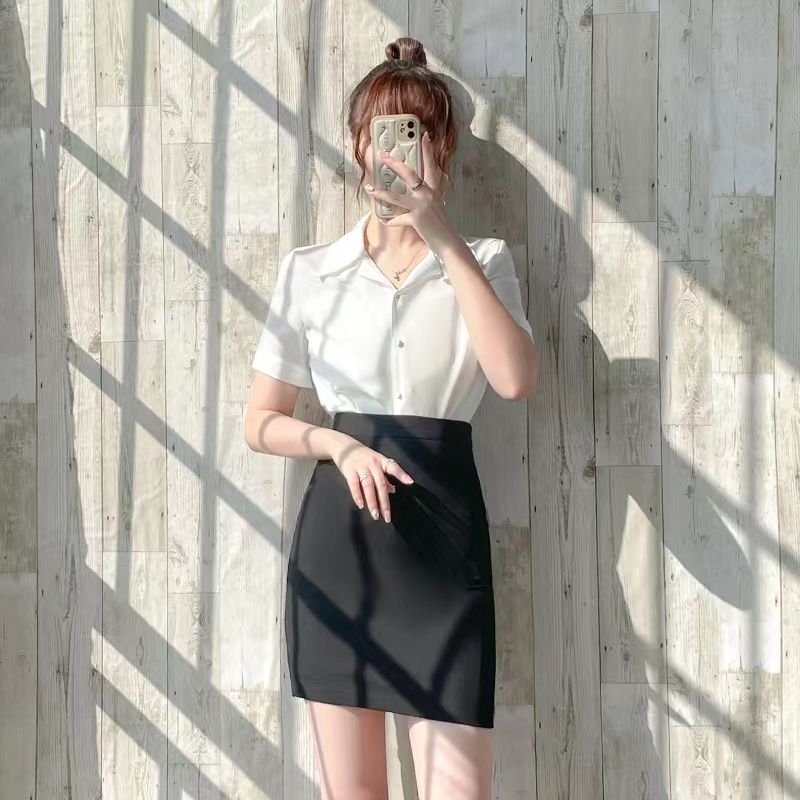 白色短袖襯衫女夏設計感小眾西裝領襯衣職業通勤面試正裝上衣套裝