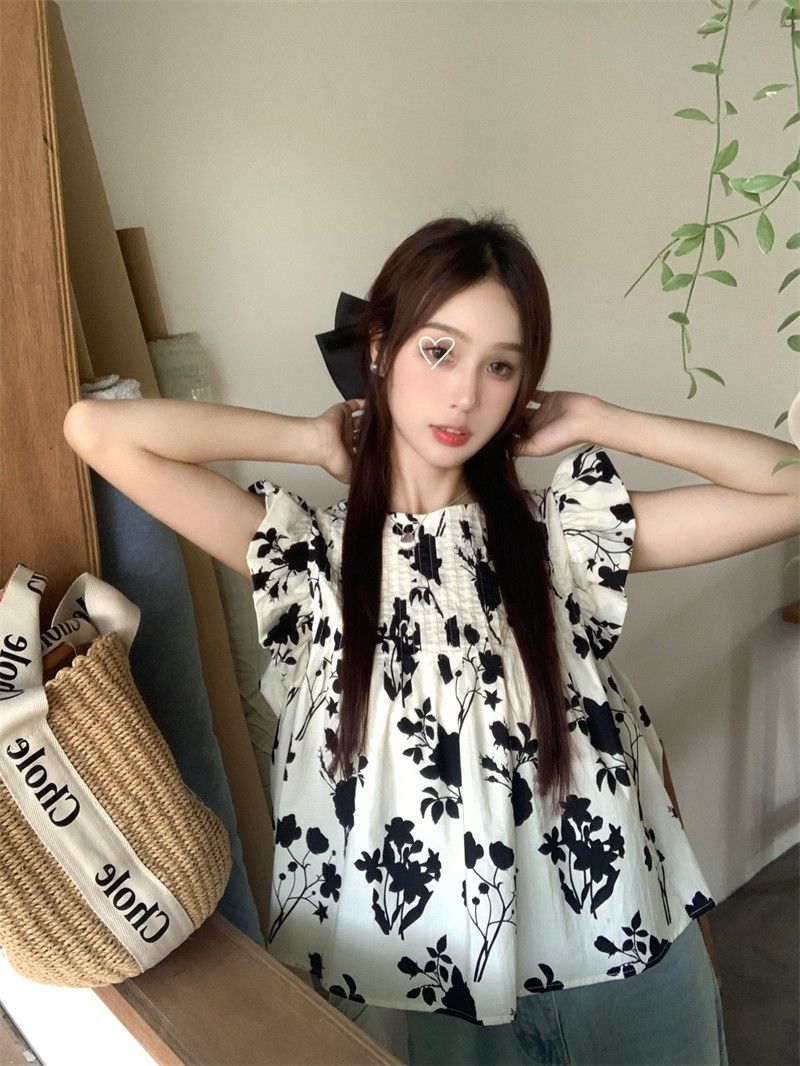 小個子法式飛飛袖寬鬆短袖襯衫女夏季新款設計感小眾獨特别致上衣