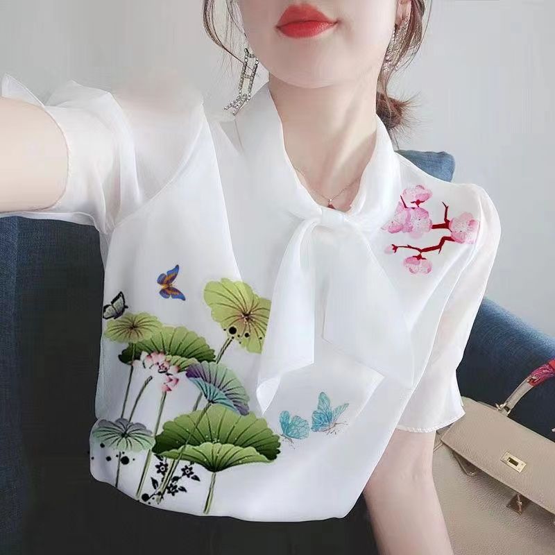 時尚印花T恤衫2023新款夏季顯瘦短袖女衫洋氣百搭短袖上衣