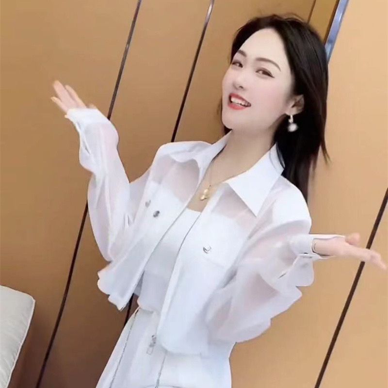 韩版休闲甜美Polo领长袖防晒外套女夏季新款名媛气质纯色显瘦上衣