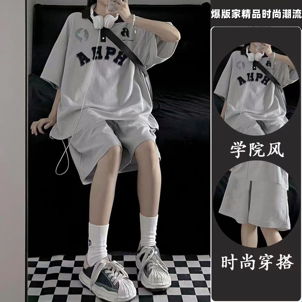 單/套裝夏季爆款POLO衫短袖女學生風+休閒闊腿褲網紅穿搭一整套潮
