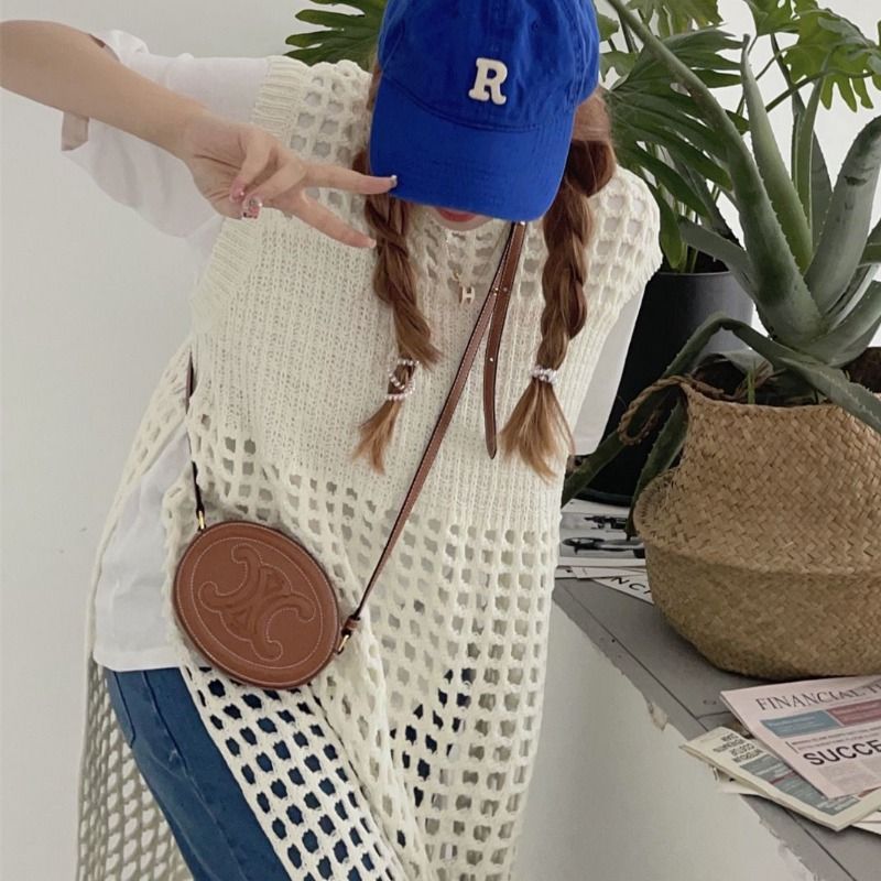 Korean design hollow knitted mesh dress female layered atmosphere vest skirt spring and summer sleeveless vest skirt