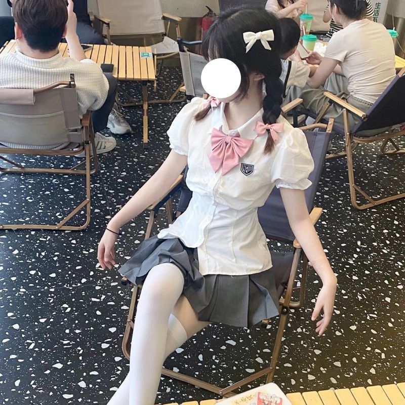 韓式純欲風百搭款校園風文藝jk制服套裝學院風收腰襯衫女白色襯衣