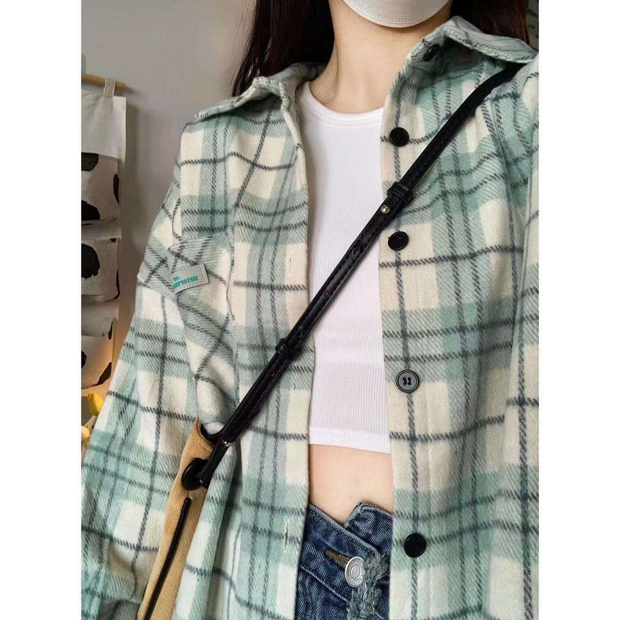夏季古着vintage襯衫防曬衣女外穿美式寬鬆休閒中長款格子襯衣ins