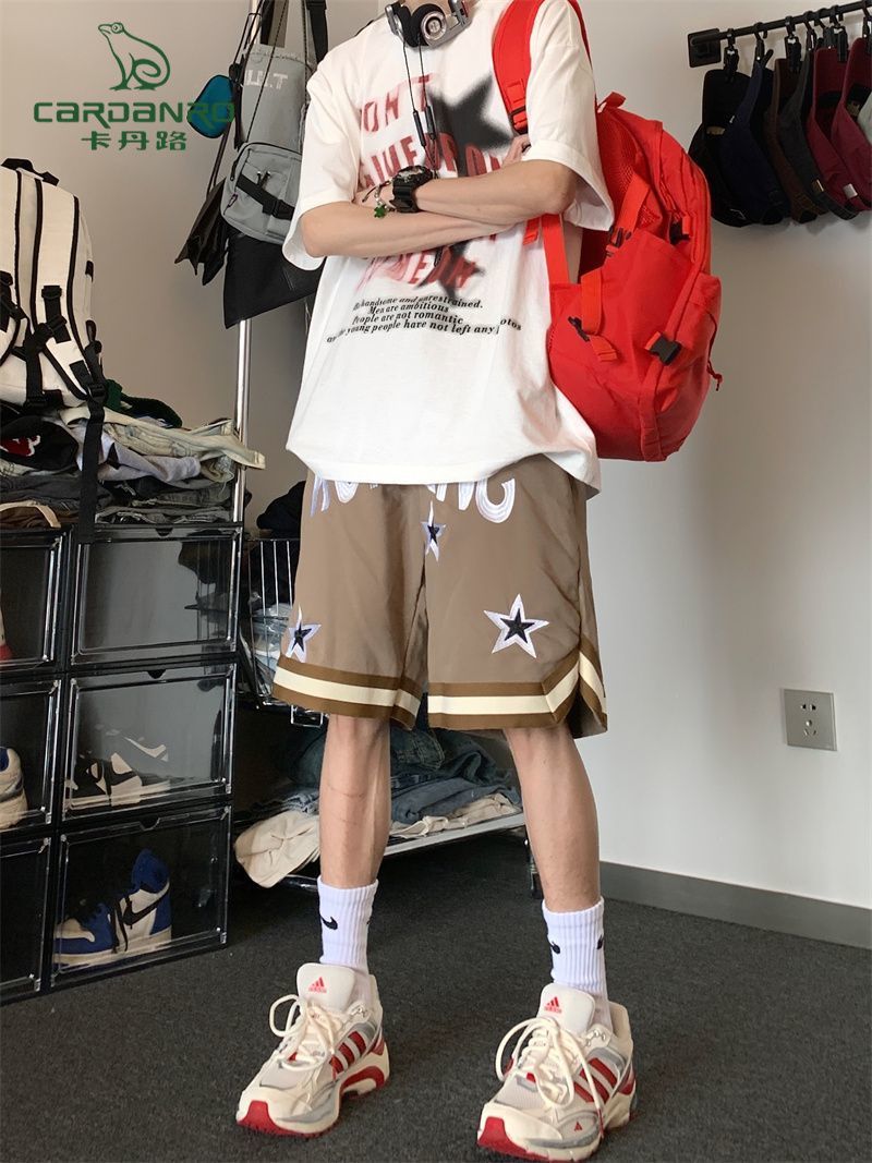 卡丹路卡其色美式高街籃球運動短褲男潮牌跑步褲休閒五5分褲子夏