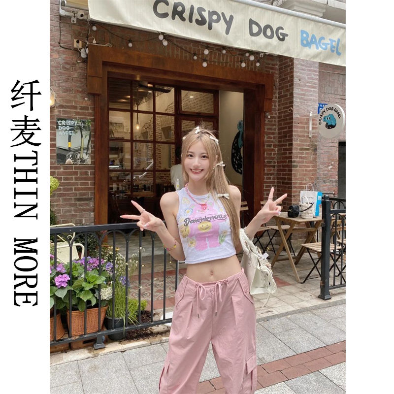 Fianmai THIN MORE American retro bear digital spray vest for women summer bottoming with hot girl top ins