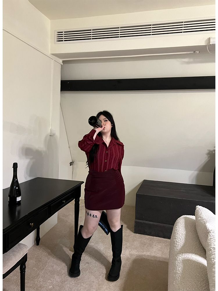 【品牌LALADUDU】胖mm時尚御姐風套裝女春秋氣質長袖襯衫半身裙子