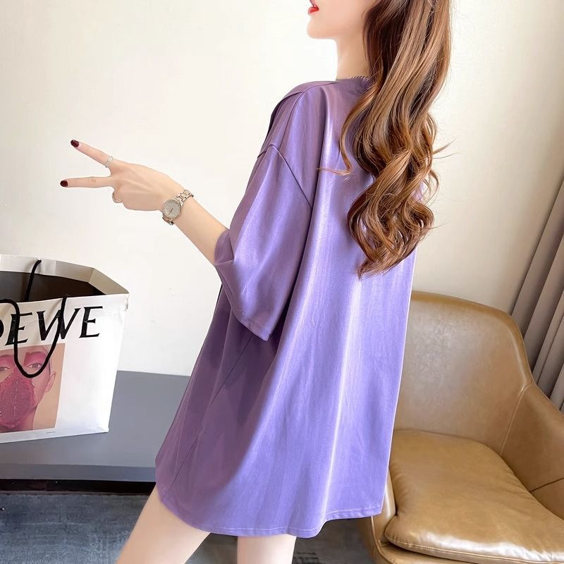 Side slit asymmetrical design short-sleeved t-shirt women's ins tide mid-length bottom missing butt cover top summer dress