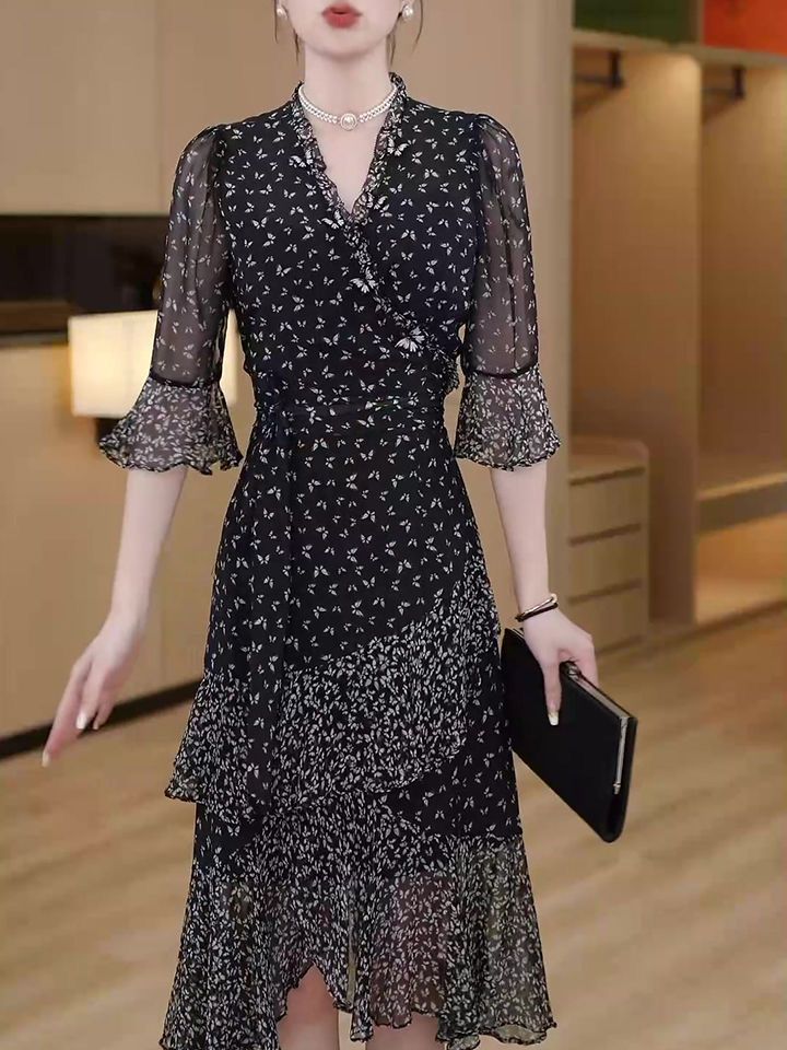 时尚高级感超仙气质连衣裙2023夏季新款收腰显瘦遮肉减龄优雅裙子