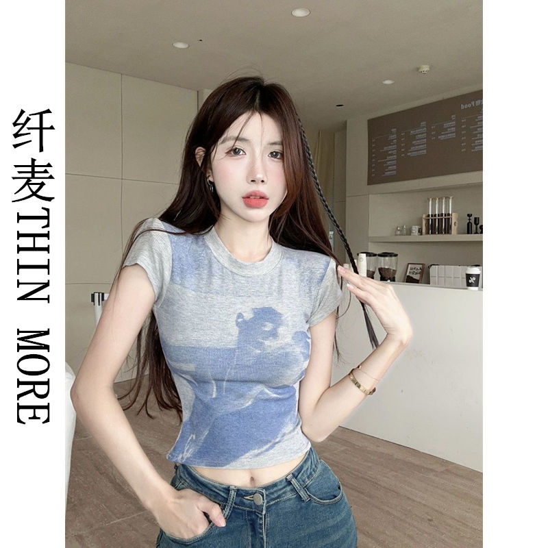 Fianmai THIN MORE hot girl printed short-sleeved T-shirt women's design niche summer slim short slim top