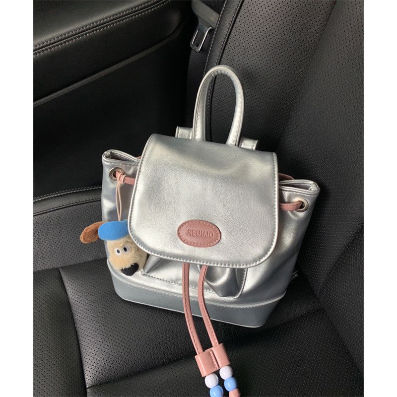 Retro bag for women 2023 new cute girl backpack student silver small backpack niche high-value school bag