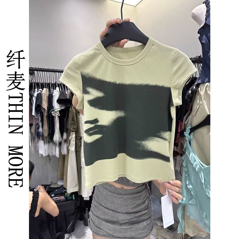 纖麥THIN MORE美式短款T恤女短袖夏季新款韓版顯瘦辣妹多巴胺上衣
