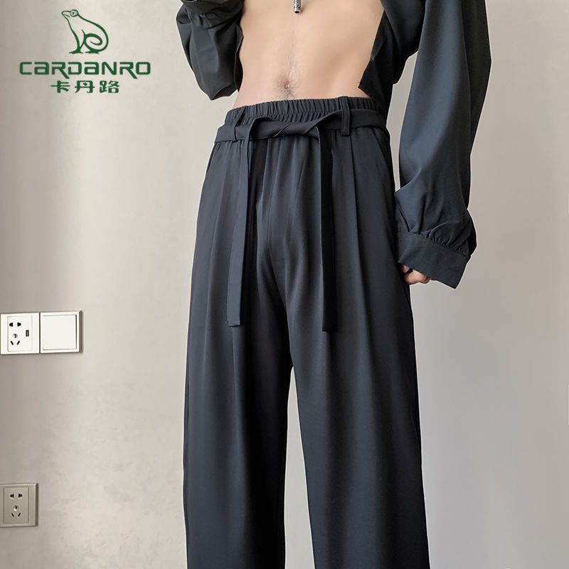 卡丹路黑色西裝褲男夏季薄款寬鬆直筒冰絲痞帥高級感垂感休閒長褲