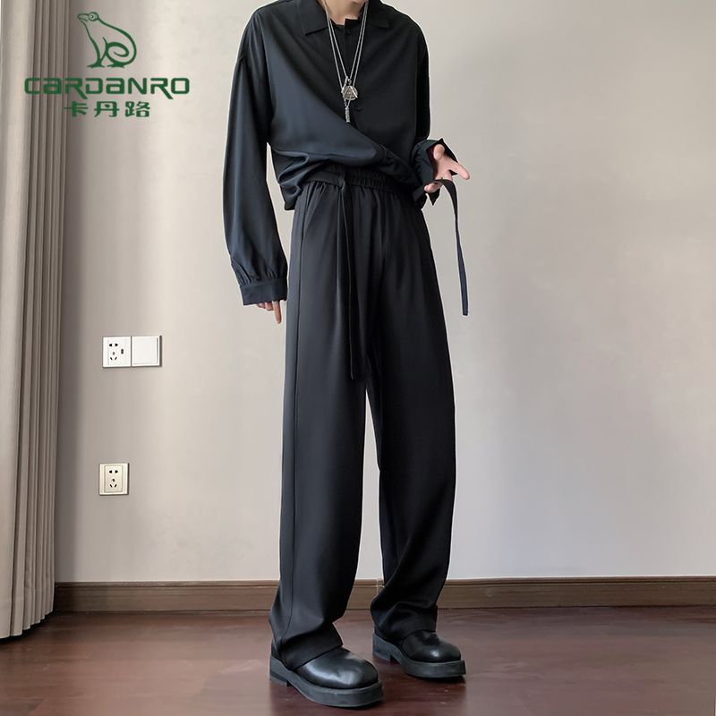 卡丹路黑色西装裤男夏季薄款宽松直筒冰丝痞帅高级感垂感休闲长裤