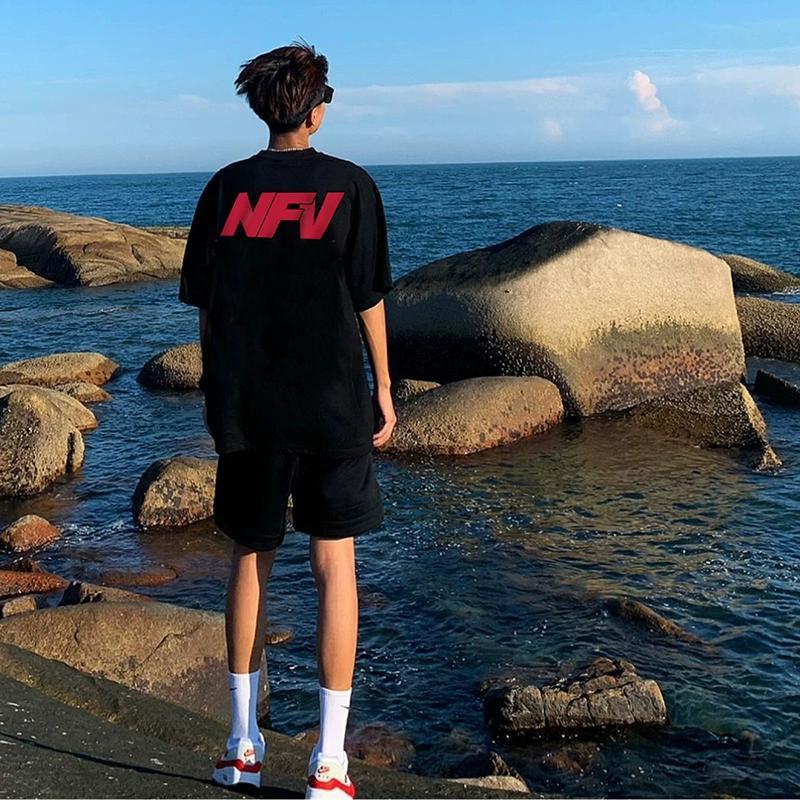 夏季新款美式潮牌字母印花純棉短袖上衣男生hiphop潮流圓領T恤衫