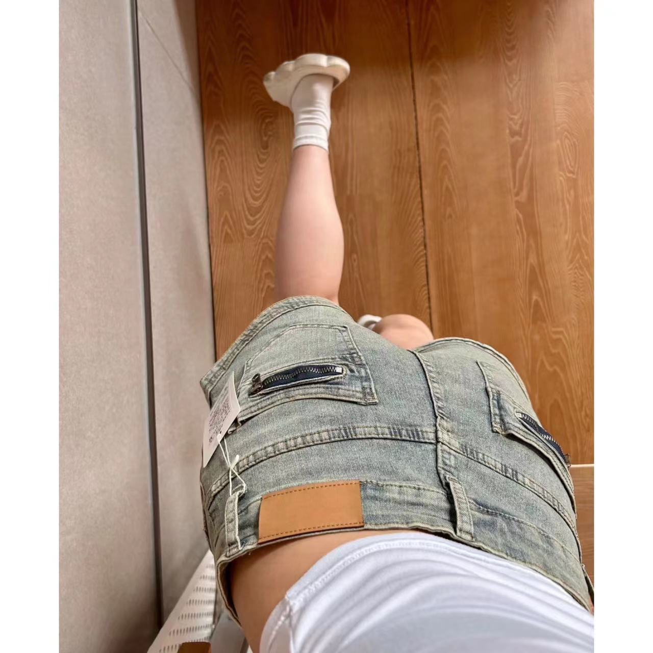 夏季新款懷舊藍色牛仔短褲女水洗彈力a字型包臀直筒辣妹熱褲潮流