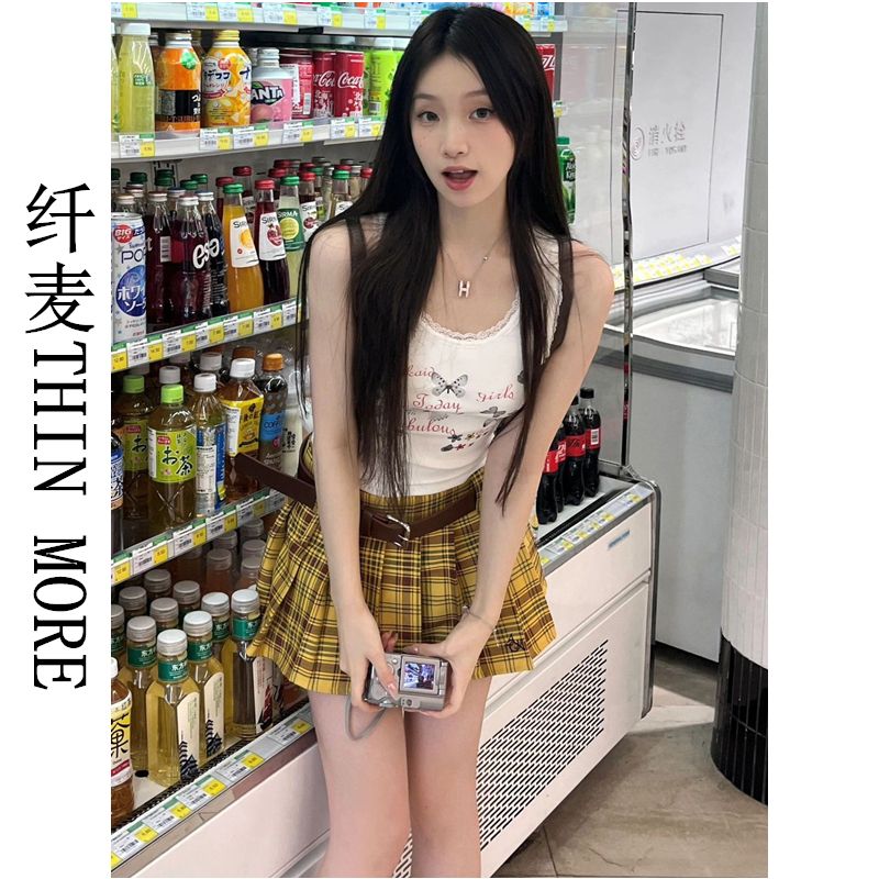 纖麥THIN MORE蕾絲拼接吊帶背心女夏季純欲修身外穿露臍甜辣上衣