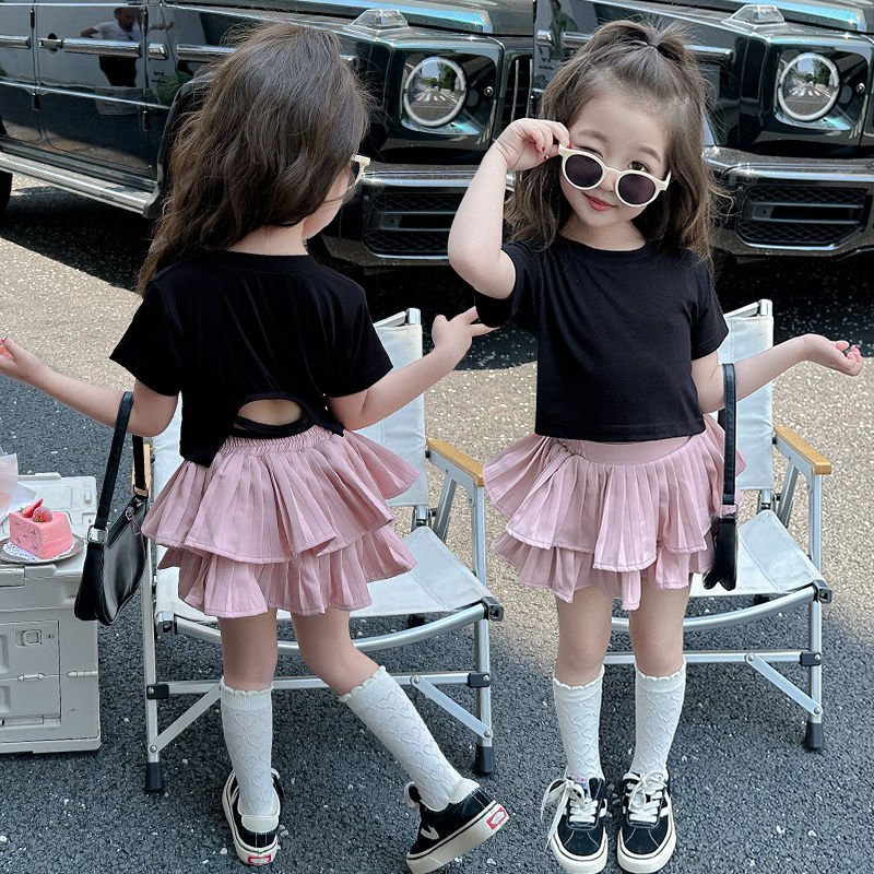 女童夏款套装新款儿童短袖T桖百褶裙两件套女宝裙裤洋气夏装