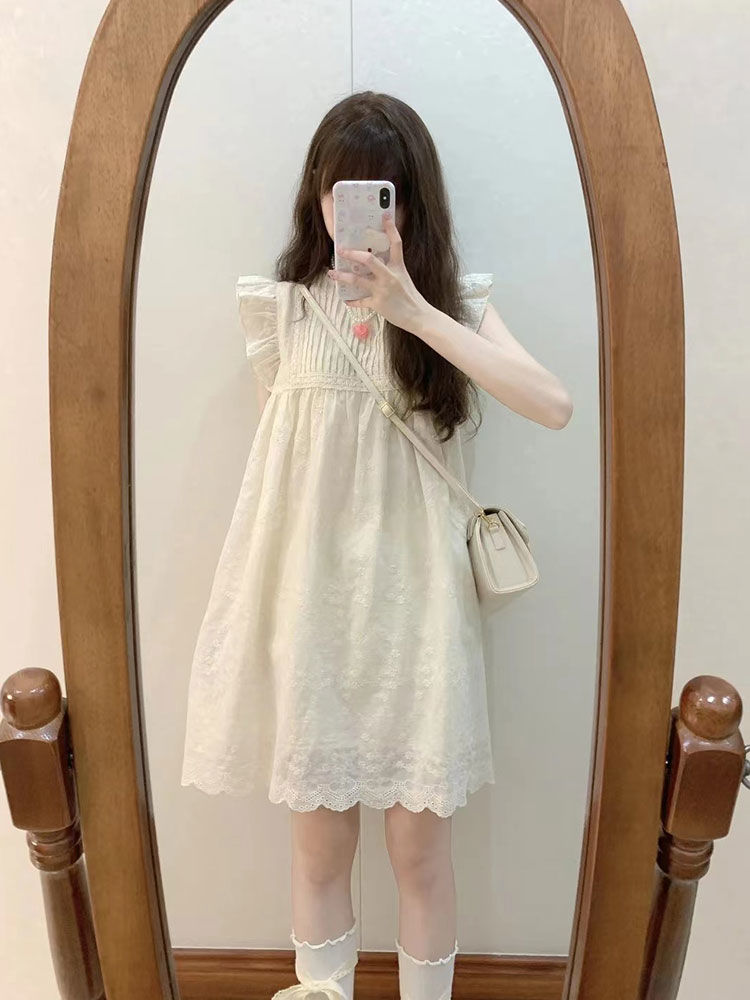 小個子飛飛袖娃娃裙女生夏季2023新款寬鬆顯瘦溫柔風短款連衣裙子