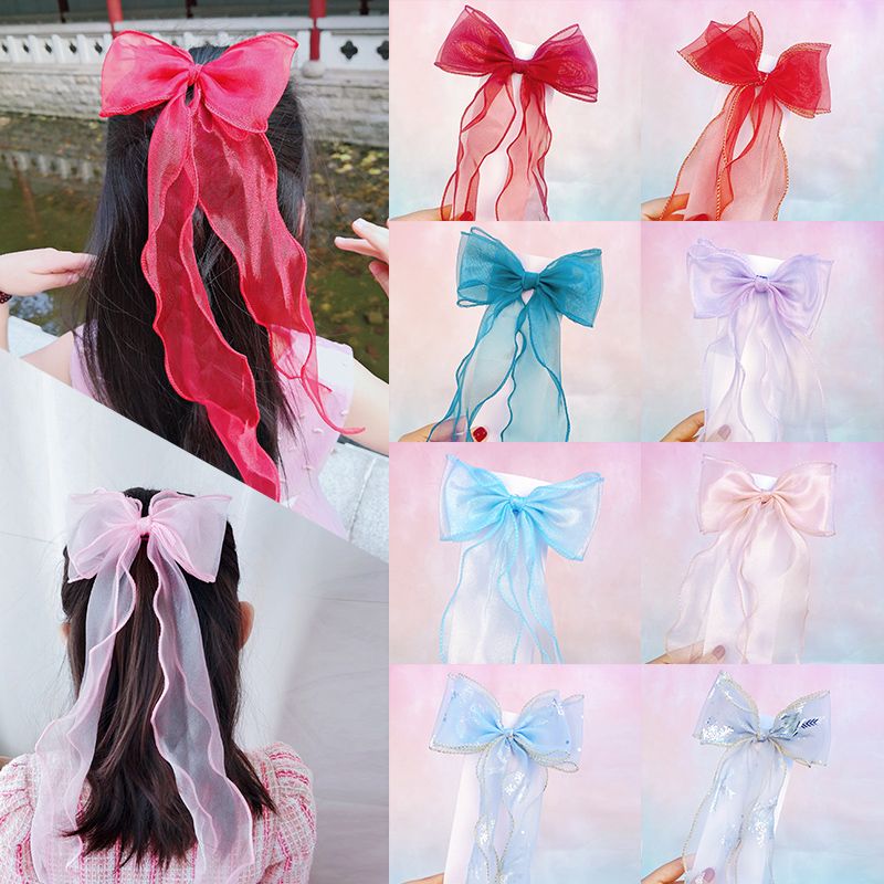 Children's streamer braided hair headdress mesh bow hairpin temperament princess fishtail hair accessories girl hairpin